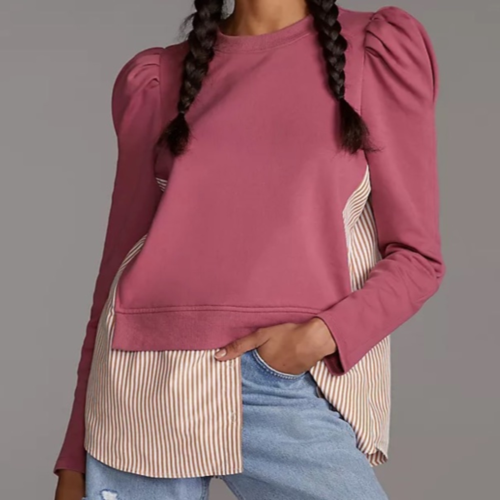 Maeve for Anthropology puff sleeve Layered Tunic Sweatshirt